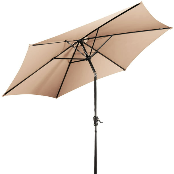 10FT 6 Ribs Patio Umbrella Patio Market Steel Tilt W/ Crank Outdoor Yard Garden